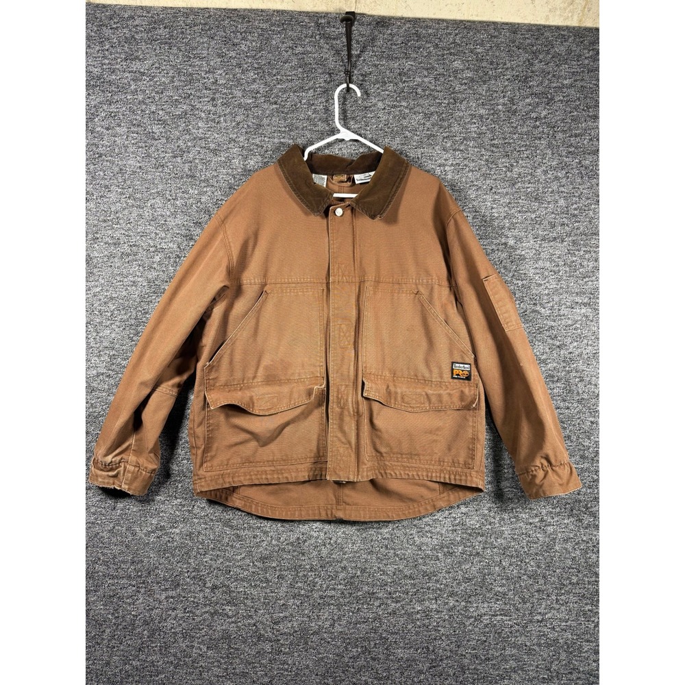 Timberland PRO Men Brown Canvas Work Jacket Removable Orange Quilted Liner